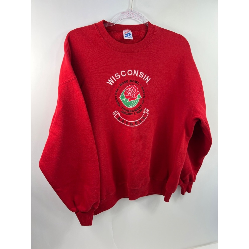 Jerzees Men's Sz L Red 1994 Wisconsin Badgers Rose Bowl Football Embroidered
